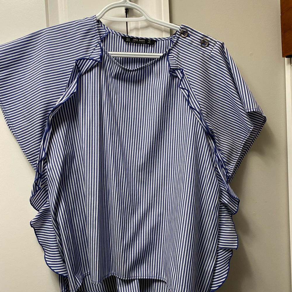 Zara basic navy and white striped blouse-M